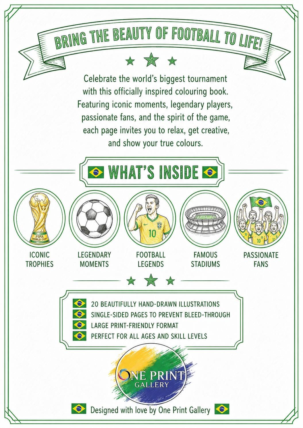 Brazil World Cup 2026 Colouring Book | Football Fan Activity Book for Kids, Adults