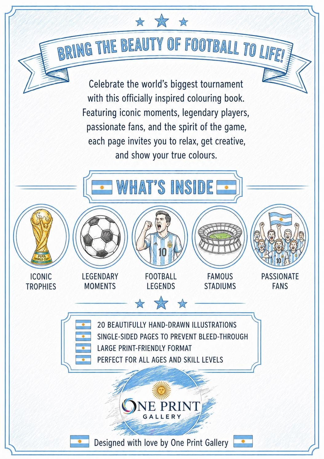 Argentina Football World Cup Colouring Book | Kids & Adults Soccer Activity Pages