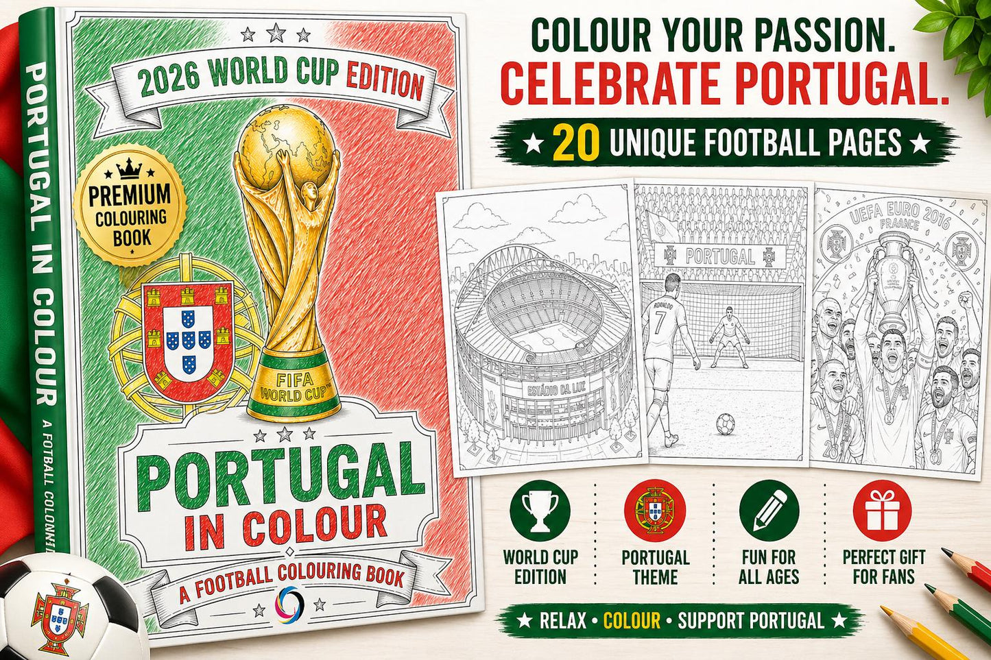 Portugal 2026 World Cup Colouring Book | Football Fan Activity Book (20 Pages)
