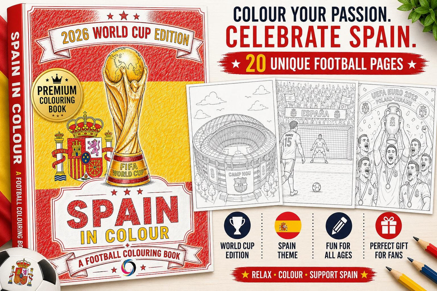 Spain World Cup 2026 Colouring Book | Football Fan Activity Book (20 Pages)