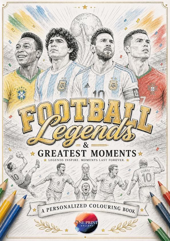 Football Legends Greatest Moments Colouring Book | World Cup Soccer Art (Digital Download)