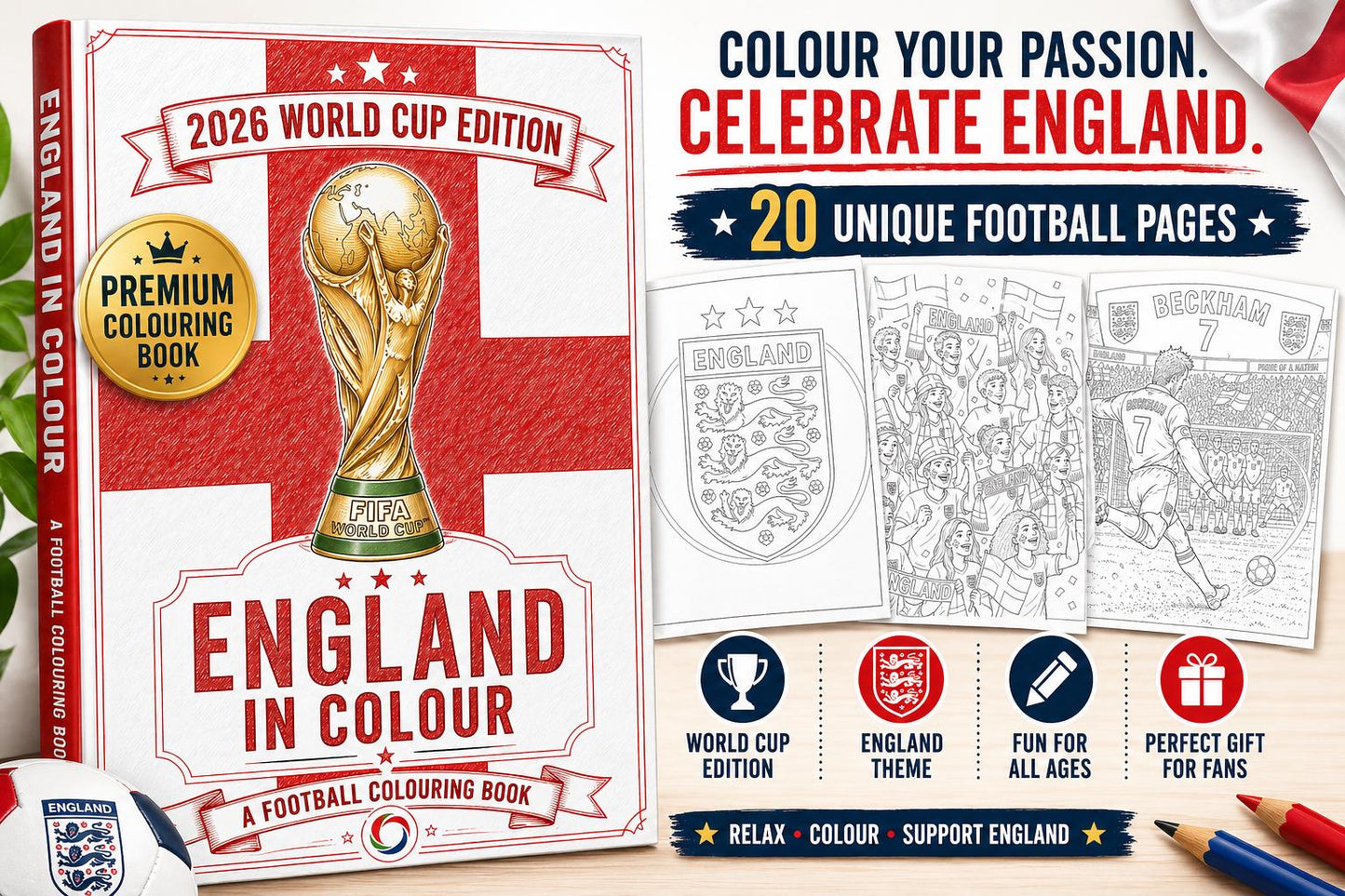 England World Cup Colouring Book | 2026 Football Activity Book for Fans