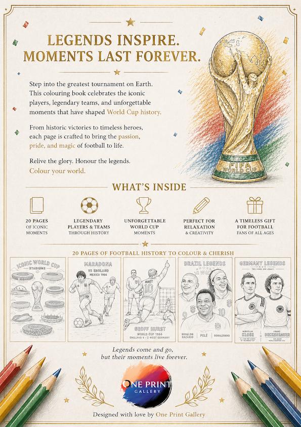 Football Legends Greatest Moments Colouring Book | World Cup Soccer Art (Digital Download)